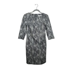 MM Lafleur Etsuko Sheath Dress Black White Crackle Pattern Size 6 Cotton Blend